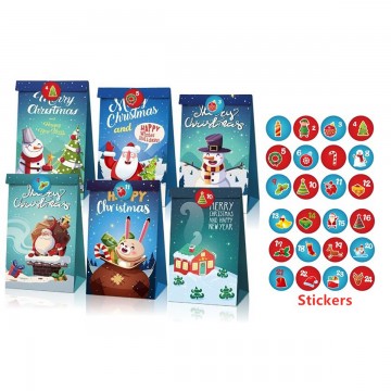 12pcs/set Christmas Kraft Paper Gift Bag with Stickers